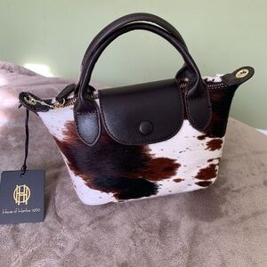 House of Harlow 1960 Brown & White Cowhide Mini Satchel